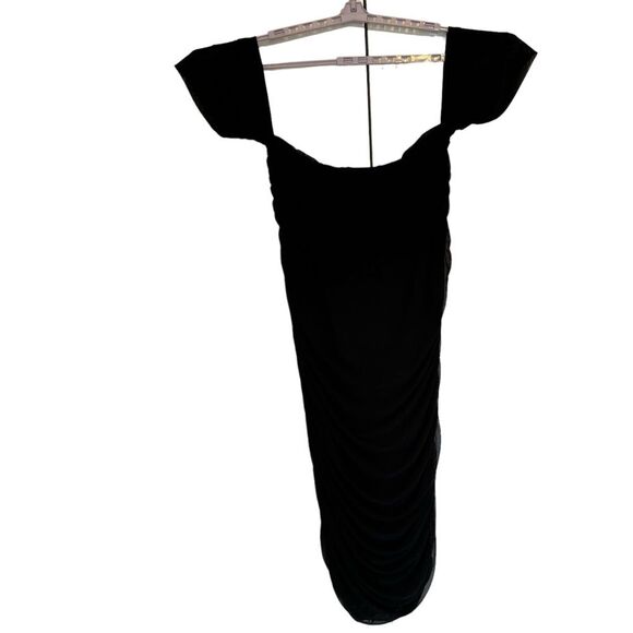 ASOS Curve v wire bardot Black Sweetheart Neckline Ruched Mesh Midi Dress, Sz 20 - Picture 4 of 10